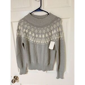 Melrose and Market Sweater XXS Gray Mock Neck Fair Isle Knit Pullover Women